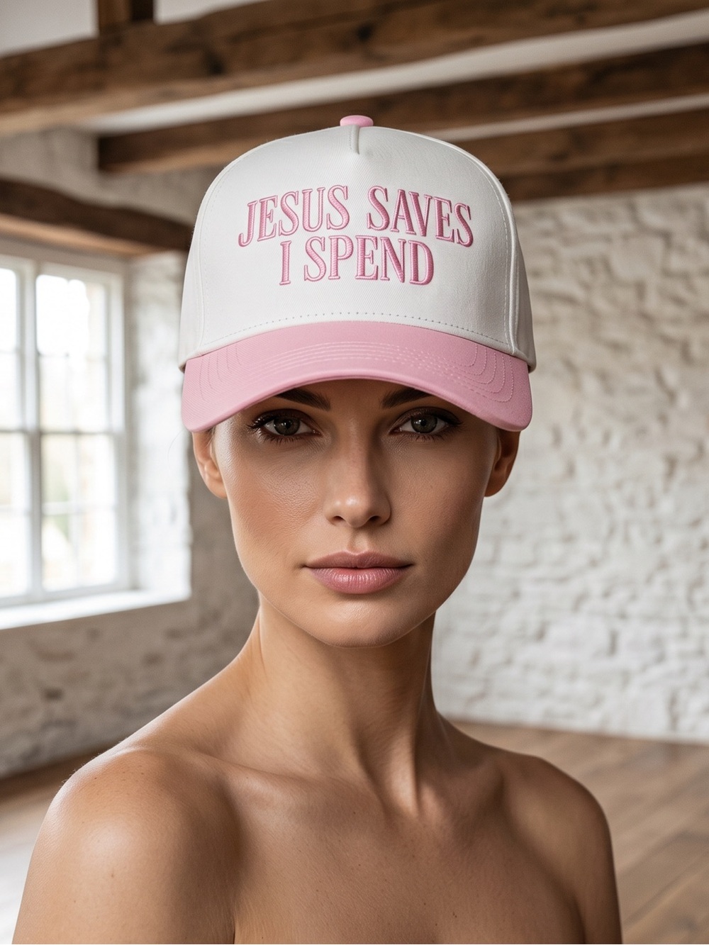 Source Unknown Cream and Pink Floral Hat